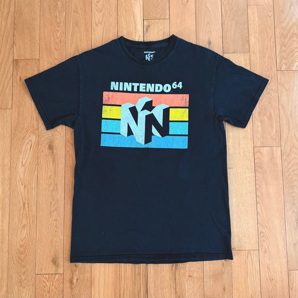 *SOLD* Nintendo 64 Black Graphic Tee with Retro Stripes